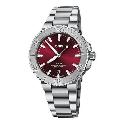 Oris Aquis 01-733-7766-4158-07-8-22-05PEB Date Relief Red Dial Stainless Steel Strap