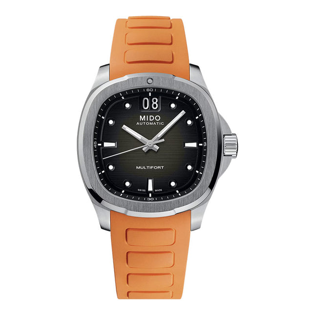 MIDO Multifort TV Big Date M049.526.17.081.00 Grey Gradient Dial Orange Rubber Strap