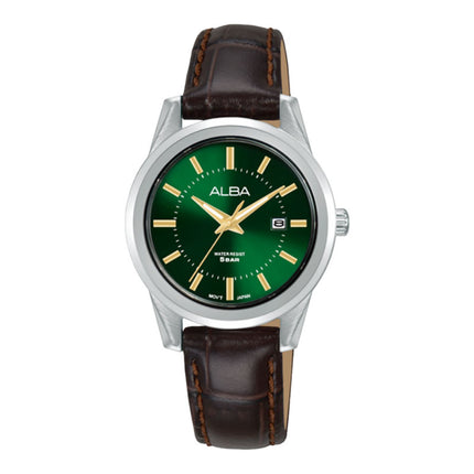 Alba AH7EQ1X1 Ladies Green Dial Brown Leather Strap