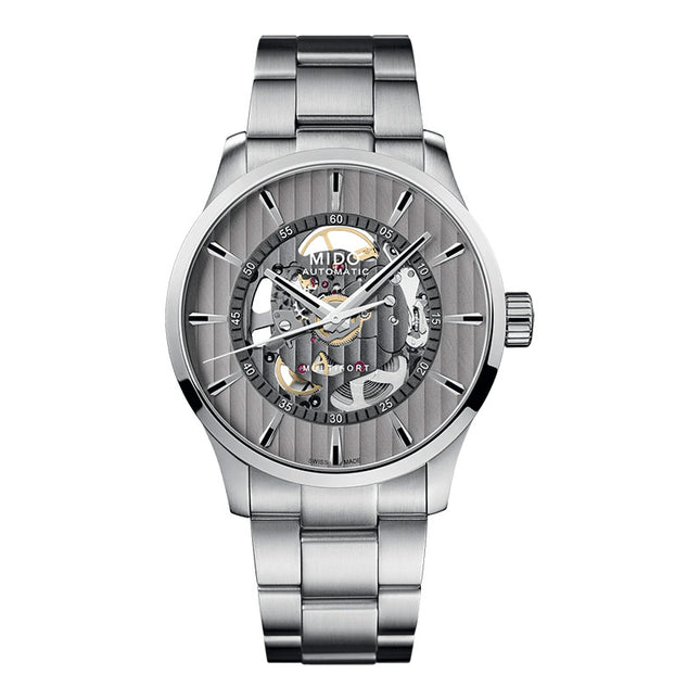 MIDO Multifort M038.436.11.031.00 Skeleton Vertigo Automatic Grey Dial Stainless Steel Strap
