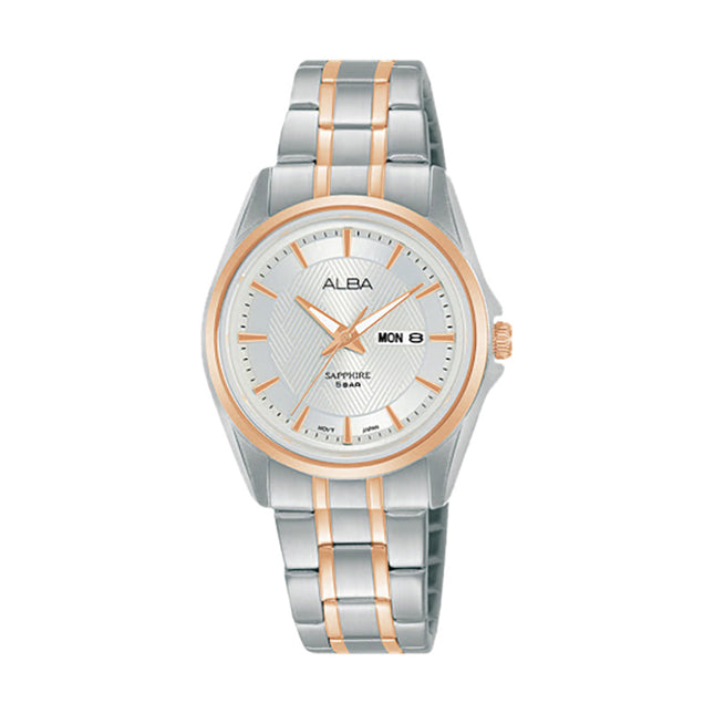 Alba AN8020X1 Silver Pattern Dial Dual Tone Stainless Steel Strap