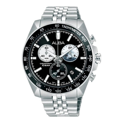 Alba Signa AX7025X1 Men Chronograph Black White Dial Stainless Steel Strap