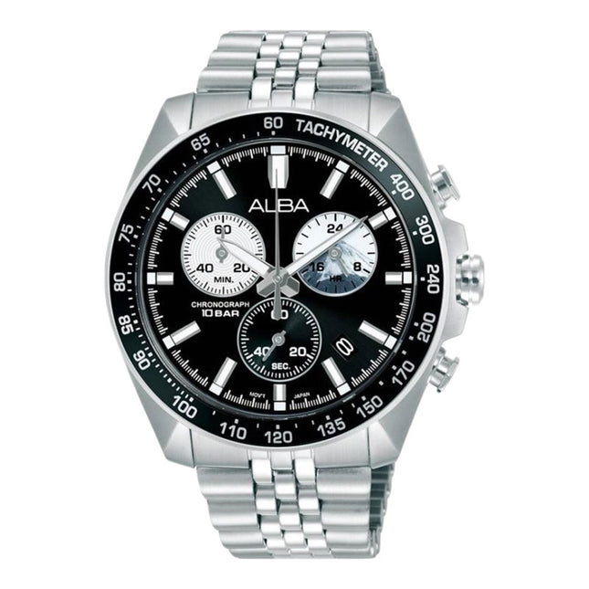 Alba Signa AX7025X1 Men Chronograph Black White Dial Stainless Steel Strap