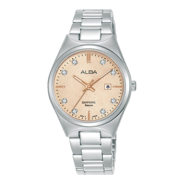 Alba Prestige AH7ER9X1 Ladies Analog Ivory Dial Stainless Steel Strap
