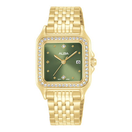 Alba Fashion AH7FE4X1 Ladies Analog Green Dial Gold Stainless Steel Strap
