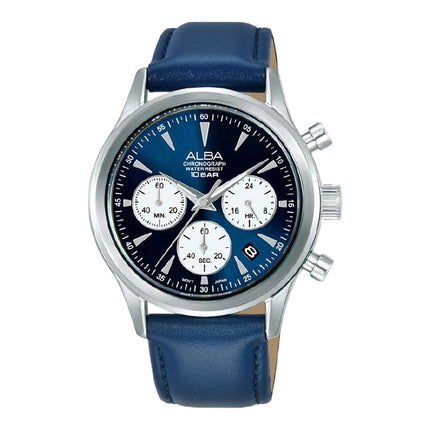 Alba AT3K57X1 Men Chronograph Blue Dial Blue Leather Strap