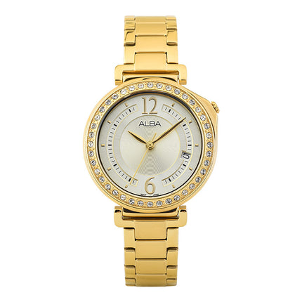 Alba Fashion AG8K08X1 Gold Dial Gold Stainless Steel Strap