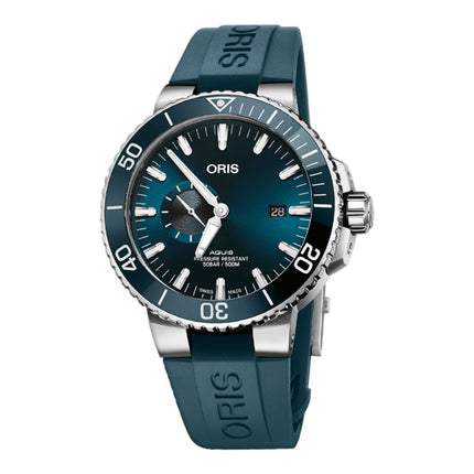Oris Aquis 01-743-7733-4155-07-4-24-69EB Divers Small Second Date Blue Dial Blue Rubber Strap