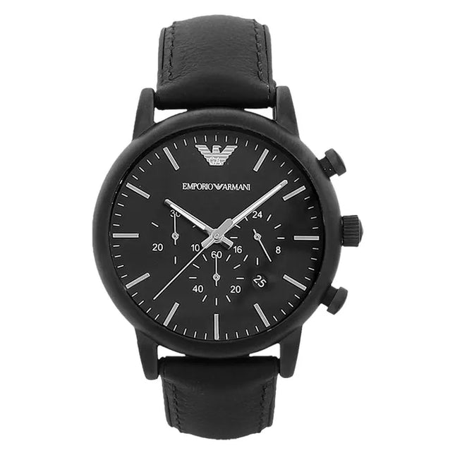 Emporio Armani Chronograph AR1970 Black Dial Black Leather Strap