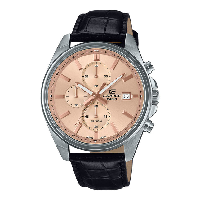 Casio Edifice EFV-610EL-5AUDF Chronograph Men Rose Gold Dial Black Leather Band