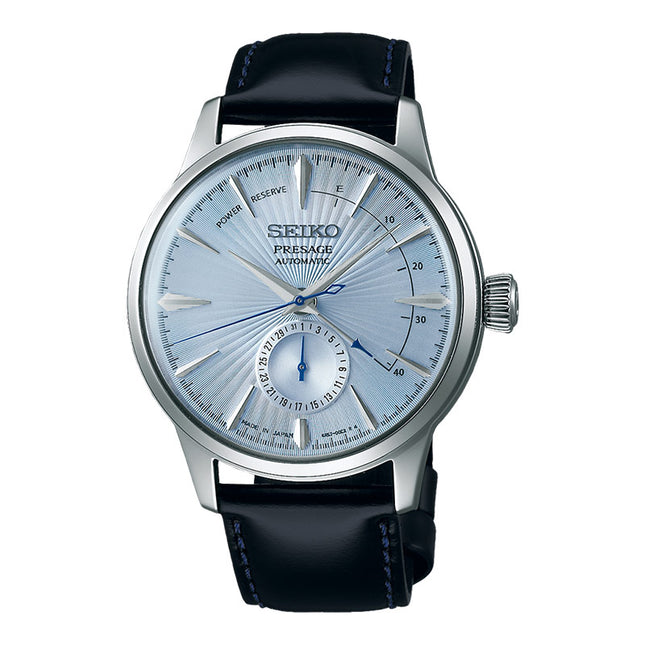 Seiko Presage SSA343J1 Cocktail Time Skydiving Automatic Ice Blue Texture Dial Black Leather Strap