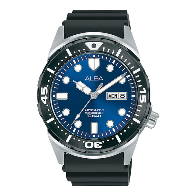 Alba Mechanical AL4379X1 Men Blue Dial Black Silicone Strap