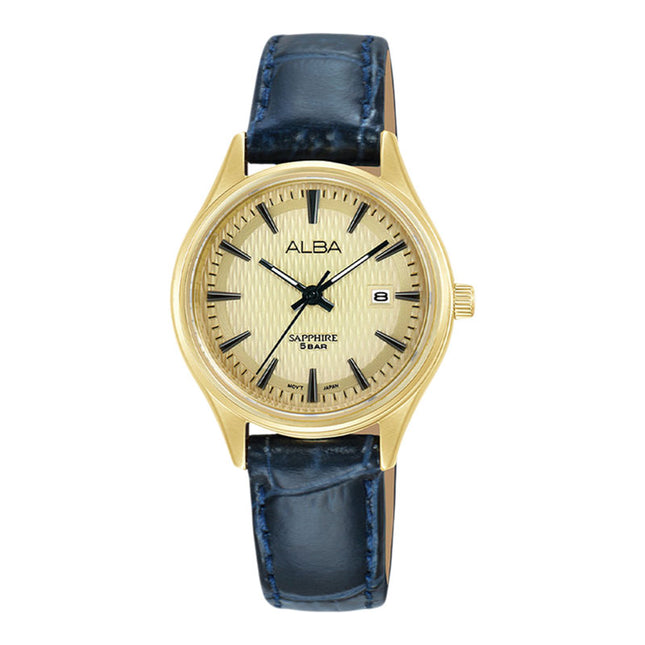 Alba AH7ED4X1 Ladies Champagne Dial Blue Leather Strap