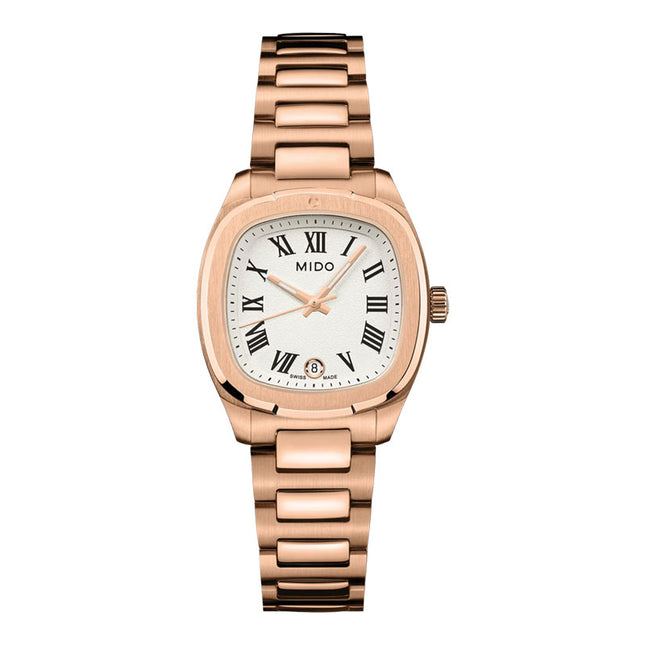 MIDO Multifort TV 28 M049.110.33.263.00 Ladies Ivory Dial Rose Gold Stainless Steel Strap