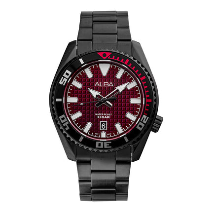 Alba AS9P37X1 Men Red Dial Black Stainless Steel Strap