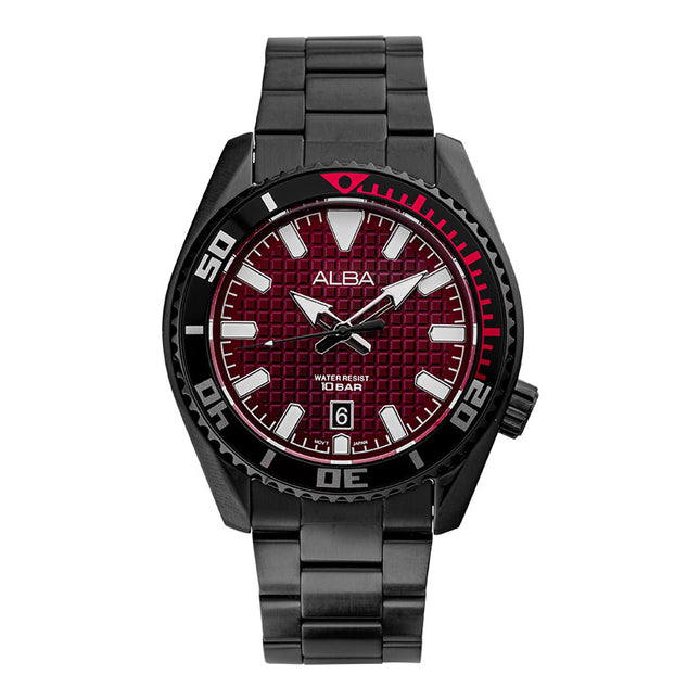 Alba AS9P37X1 Men Red Dial Black Stainless Steel Strap
