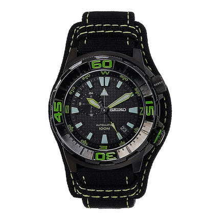 Seiko Automatic SSA059K1 Black Pattern Dial Black Nylon Strap