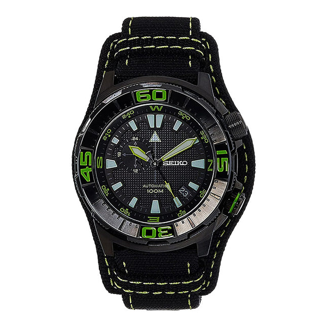 Seiko Automatic SSA059K1 Black Pattern Dial Black Nylon Strap