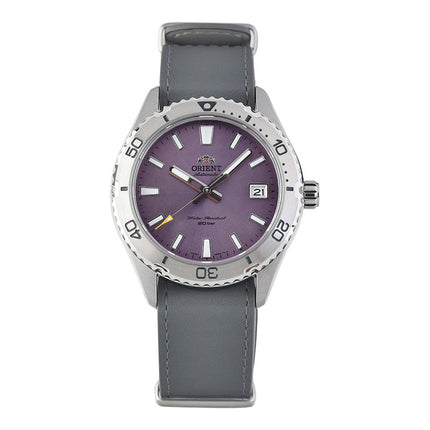 Orient Mako 40 RA-AC0Q07V Men Lilac Dial Grey Leather Strap