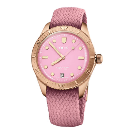 Oris Divers Sixty-Five 01-733-7771-3158-07-3-19-04BRS Cotton Candy Pink Dial Pink Nylon Strap