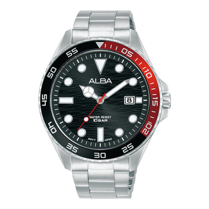 Alba Active AS9V55X1 Men Black Dial Coke Bezel Stainless Steel Strap