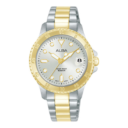 Alba Active AG8Q36X1 Ladies Silver White Dial Dual Tone Stainless Steel Strap