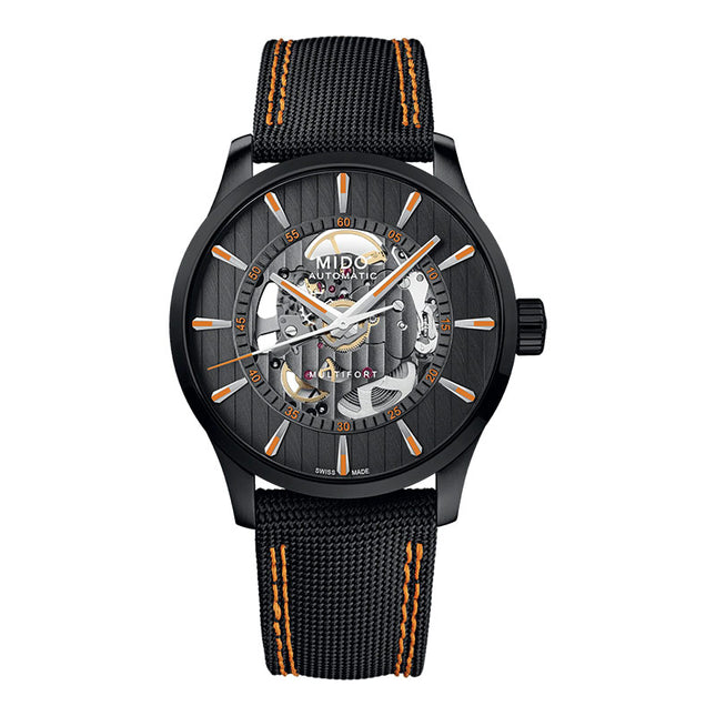 MIDO Multifort M038.436.37.051.00 Skeleton Vertigo Automatic Anthracite Dial Black Fabric Strap
