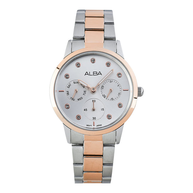Alba AP6724X1 Ladies Multifunction Silver Dial Dual Tone Stainless Steel Strap
