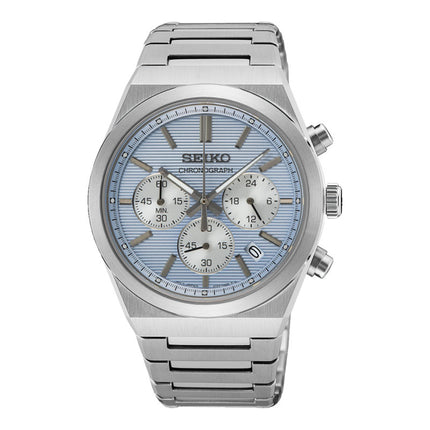 Seiko Chronograph SSB459P1 Men Discover More Light Blue Dial Stainless Steel Strap