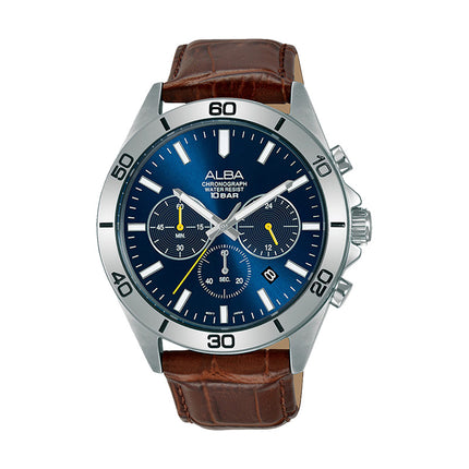 Alba Active AT3H31X1 Chronograph Men Blue Dial Brown Leather Strap