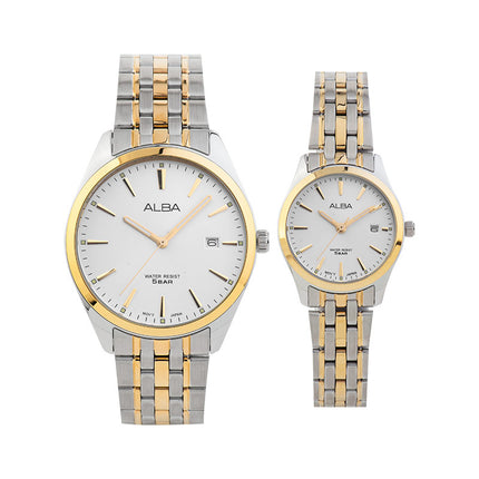 Alba AH7BN2X1_AS9Q96X1 Couple Silver Dial Dual Tone Stainless Steel Strap