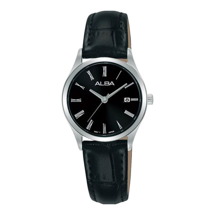 Alba Fashion AH7EZ5X1 Ladies Analog Black Dial Black Leather Strap