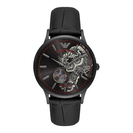 Emporio Armani Automatic AR60046 Meccanico Men Open Heart Black Dial Black Leather Strap
