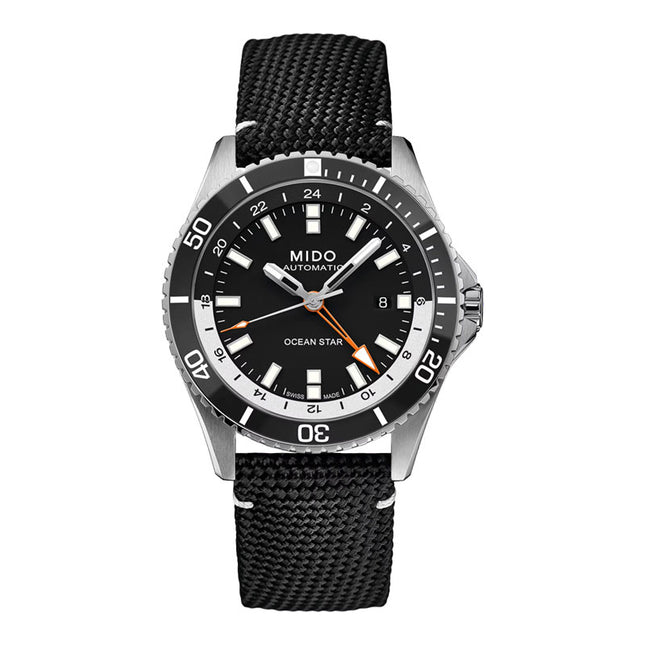 MIDO Ocean Star M026.629.17.051.01 GMT Black Dial Black Fabric With Leather Strap