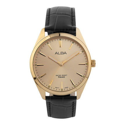 Alba ARX122X1 Men Gold Dial Black Leather Strap