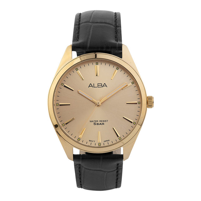 Alba ARX122X1 Men Gold Dial Black Leather Strap
