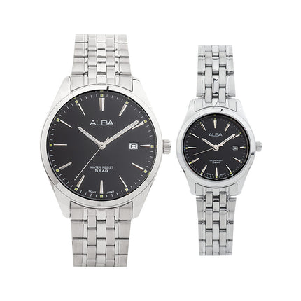 Alba AH7BM9X1_AS9Q93X1 Couple Black Dial Stainless Steel Strap