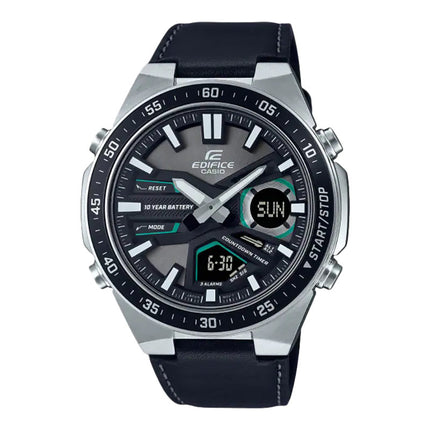 Casio Edifice EFV-C110L-1AVDF Black Digital Analog Dial Black Leather Band