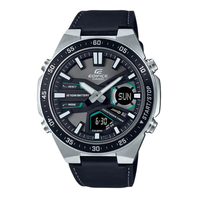 Casio Edifice EFV-C110L-1AVDF Black Digital Analog Dial Black Leather Band