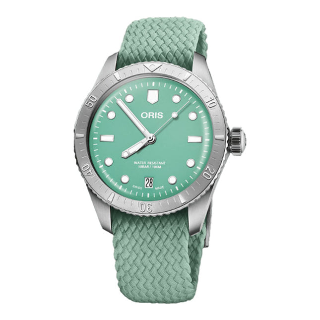 Oris Divers Sixty Five 01-733-7771-4057-07-3-19-03S Cotton Candy Green Dial Green Nylon Strap
