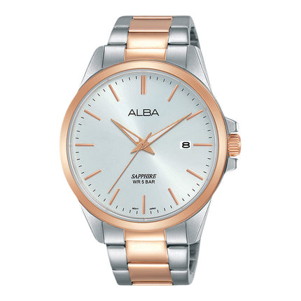Alba Prestige AS9J04X1 Silver White Dial Dual Tone Stainless Steel Strap