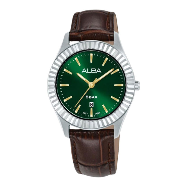 Alba Fashion AH7FG7X1 Ladies Analog Green Dial Brown Leather Strap