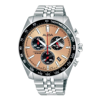 Alba Signa AX7023X1 Men Chronograph Copper Black Tone Dial Stainless Steel Strap