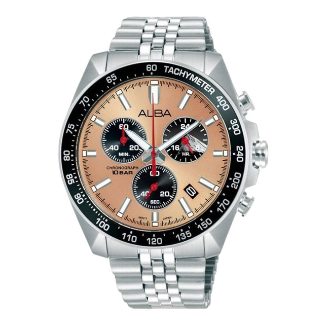 Alba Signa AX7023X1 Men Chronograph Copper Black Tone Dial Stainless Steel Strap