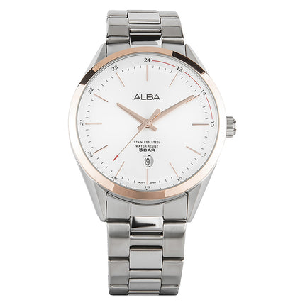 Alba Prestige AS9D30X1 Silver White Patterned Dial Stainless Steel Strap