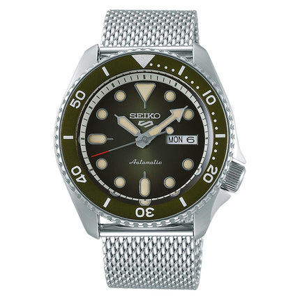 Seiko 5 Sports SRPD75K1 SKX Sports Style Automatic Green Sunburst Dial Silver Mesh Strap