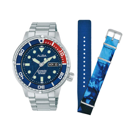 Alba Mechanical AL4771X2 Men Pepsi Blue Dial Stainless Steel Strap + Extra Strap