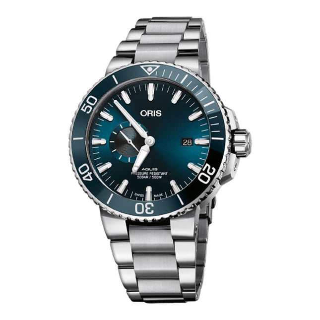 Oris Aquis 01-743-7733-4155-07-8-24-05PEB Divers Small Second Date Blue Dial Stainless Steel Strap