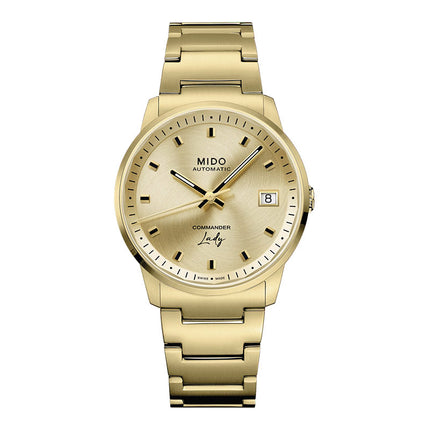 Mido Commander M021.207.33.021.00 Lady Champagne Dial Gold Stainless Steel Strap