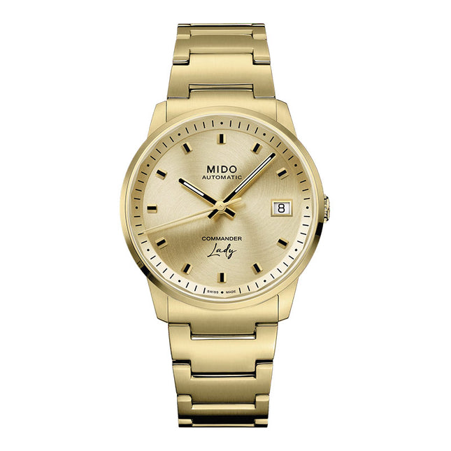 Mido Commander M021.207.33.021.00 Lady Champagne Dial Gold Stainless Steel Strap